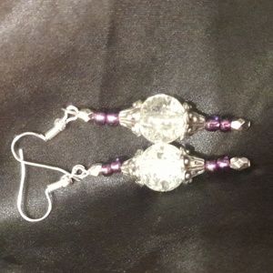 Handmade Purple and sparkly clear glass bead Earrings with silver accents